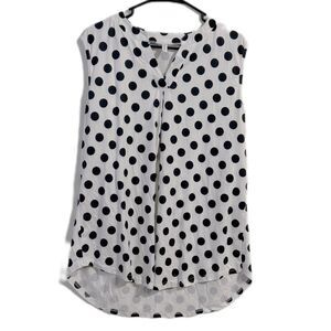 White Blouse with Black Polka Dots and Mandarin‎ Collar